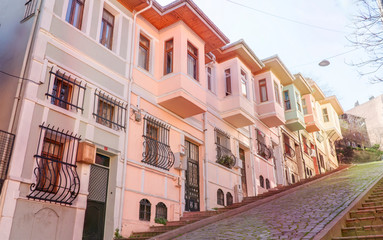 Colorful houses in Balat district of Fatih, Istanbul.	