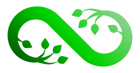 Infinity flourish symbol icon - green gradient, isolated - vector