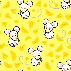 seamless background texture with small white mice and pieces of cheese
