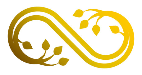 Infinity flourish symbol icon - golden gradient outline, isolated - vector