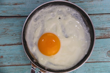 Œuf au plat dans une poêle