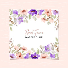 floral frame with blush purple floral watercolor