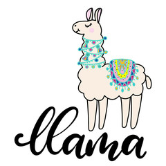 Llama lettering vector illustration