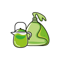 bag of tea herb with teapot kitchen