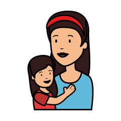 beautiful mother lifting daughter