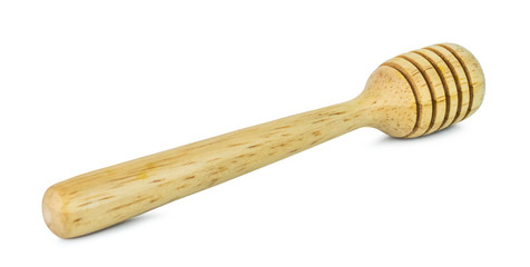 A wooden honey dipper isolated on white background with clipping path