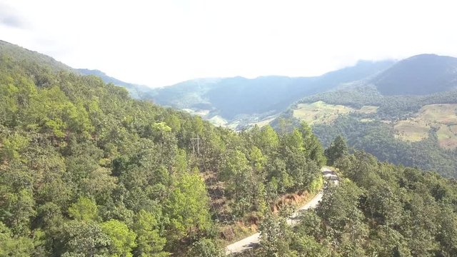 Flying over the beautiful mountains in Mae Hong Son Northern Thailand