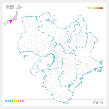 近畿の地図・Kinki（白地図風）