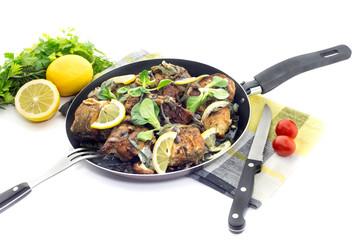 The fried cod fish with onions