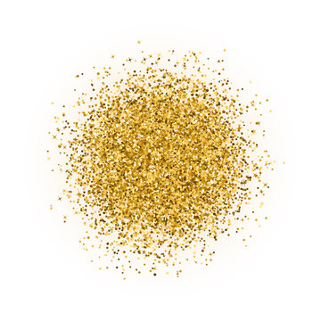 Explosion of gold dots confetti isolated on white. Burst of sparkles dots. Shiny dust firework vector background. Colden glitter texture effect. Easy to edit vector template for your design projects.