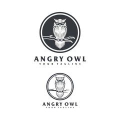 angry owl logo design.