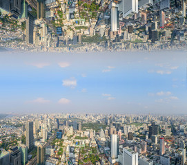 Panorama High view of the city with invert side process style