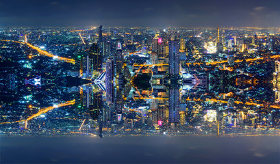 Panorama High view of the city with invert side process style