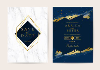 Wedding Invitation, Thank you card, rsvp, posters design collection. Trendy indigo blue and white Marble background texture - Vector