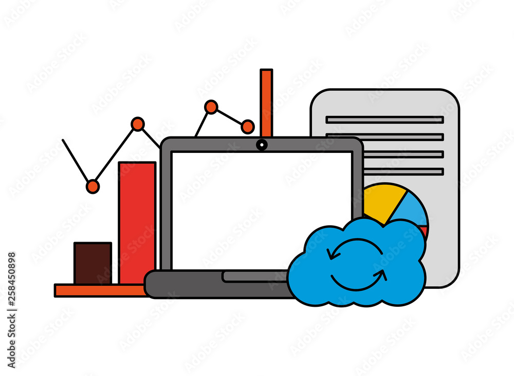 Poster laptop computer with cloud computing and infographic