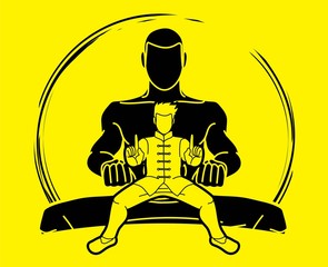 Kung Fu fighter, Martial arts action cartoon graphic vector.