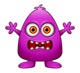 Cute little purple cartoon monster on white background