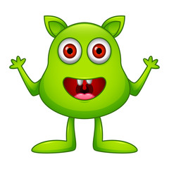 Cute little green cartoon monster on white background