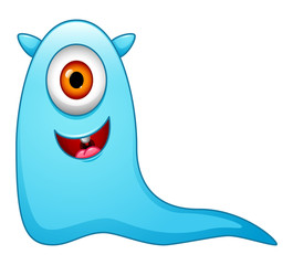Cute little blue cartoon monster on white background