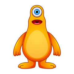Cute little orange cartoon monster on white background