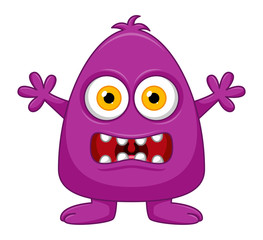 Cute little purple cartoon monster on white background