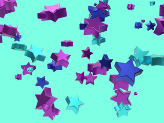 abstract many geometric shape falling/levitation pink blue purple metallic reflection 3d rendering