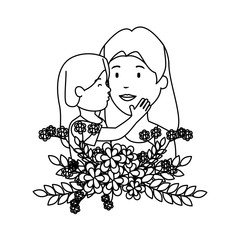 beautiful mother lifting daughter with floral decoration