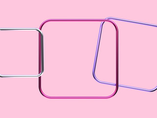 pink silver purple metallic geometric shape blank frame levitation 3d rendering abstract background