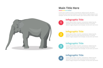 elephant infographics template with 4 points of free space text description - vector