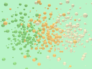 many green white yellow ball/sphere levitation 3d rendering abstract background