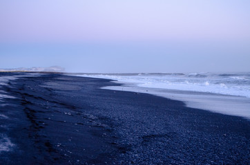 Vik Beaches in Iceland, with ocean waves 