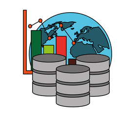data center disks with statistical graphical and planet earth