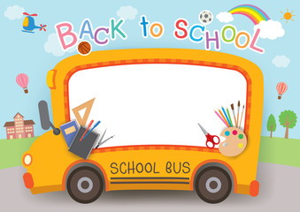 Fototapeta premium Back to school with school bus frame