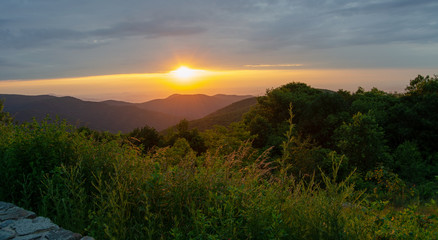 Golden Hour over mountains in Shenandoah National park