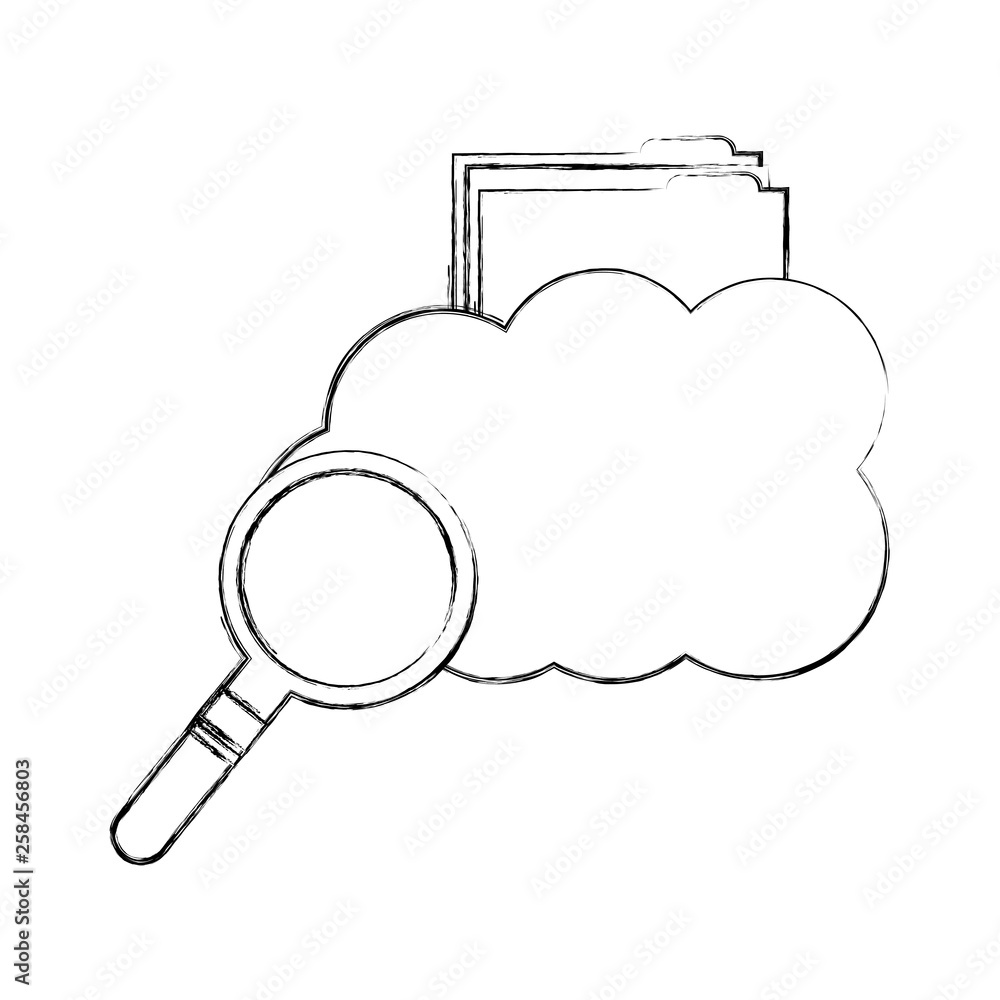 Poster cloud computing with folder and magnifying glass