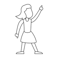 Woman dancing and smiling cartoon black and white