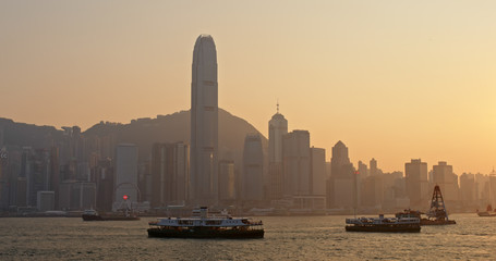 Hong Kong Victoria harbor sunset