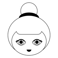 Japanese girl face cartoon black and white