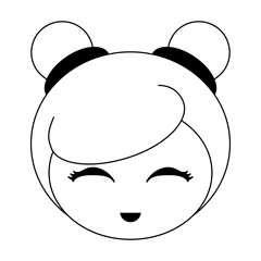 Japanese girl face cartoon black and white
