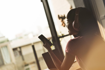 woman listening music