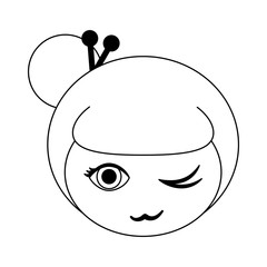 Japanese girl face cartoon black and white