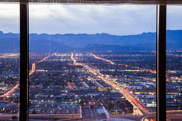 Las Vegas skyline at sunset - The Strip - Aerial view of Las Vegas Boulevard Nevada © digidreamgrafix