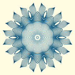 Design With Floral Mandala Ornament. Vector Illustration. For Coloring Book, Greeting Card, Invitation, Tattoo. Anti-Stress Therapy Pattern. Blue white colour.