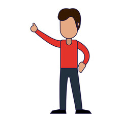 young man with thumb up blue lines