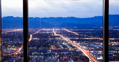 Las Vegas skyline at sunset - The Strip - Aerial view of Las Vegas Boulevard Nevada © digidreamgrafix