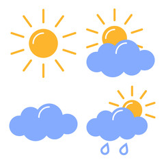Day weather icons set isolated on white background. Flat and outline style vector illustration.