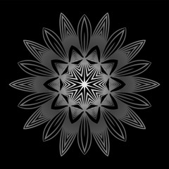 Flower Coloring Mandala. Decorative Elements. Oriental Pattern, Vector Illustration. Indian, Moroccan, Mystic, Ottoman Motifs. Black white grey color