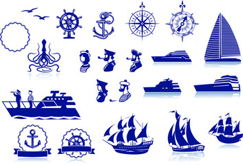 Set of various marine emblem silhouettes