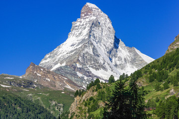Summer alpine landscape with the Matterhorn (Cervino) in the Swiss Alps, near Zermatt, Switzerland, Europe