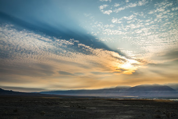 surreal Owens Lake at sunset in California Usa